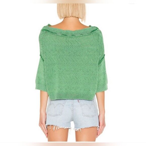 Free People Knit Pointelle Sand Castle Cropped Sweater - Picture 2 of 8